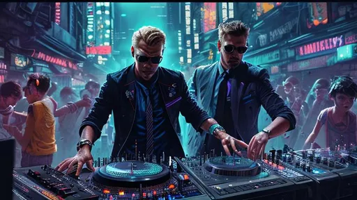 Prompt: cool guy wih a tie as a dj with dancing happy people, perfect composition, hyperrealistic, super detailed, 8k, high quality, trending art, trending on artstation, sharp focus, studio photo, intricate details, highly detailed, cyberpunk, by greg rutkowski