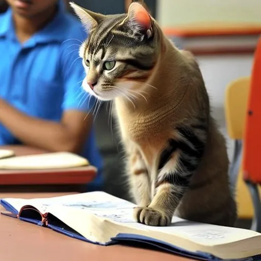 Prompt: A cat is learning in an engineering college