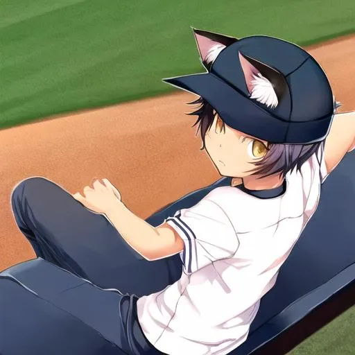 Prompt: Cat boy watching baseball 