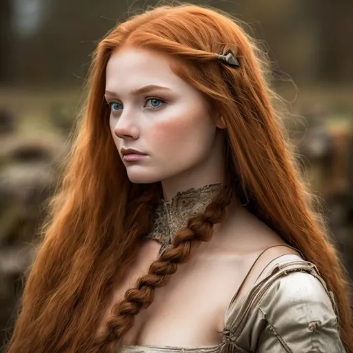 Prompt: sad medieval maiden portrait honey caramel hair color