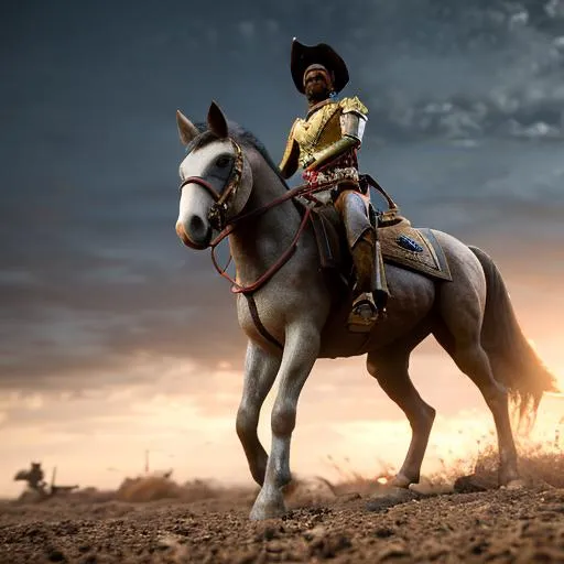 Prompt: A WARRIOR WITH HIS HORSE CHETAK IN BATTLEFIELD