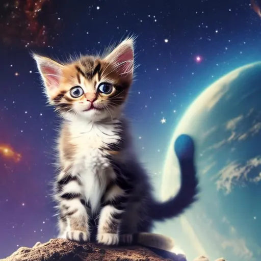 Prompt: A kitten conquering the universe