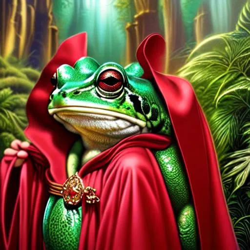 Prompt: frog prince in a red robe