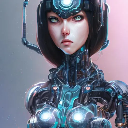 Full body portrait of cyborg woman, big green eyes,... | OpenArt
