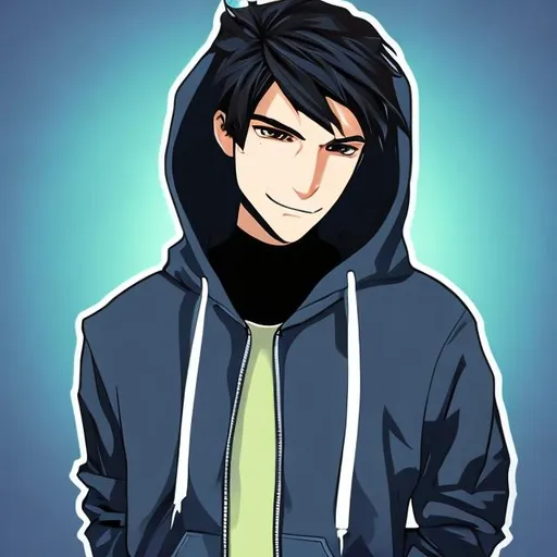 Prompt: coolman with short hair, hoodie and 2d