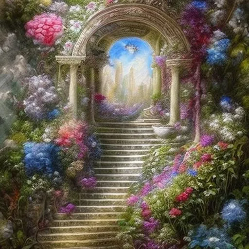 Prompt: flowery white stairs style josephine wall
