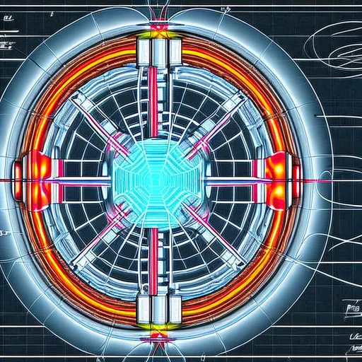 Prompt: Patent drawing of a Nuclear Fusion chamber, hyper realistic, detailed, masterpiece, futuristic, vivid, fractal design