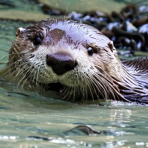 Prompt: A otter siting near a river