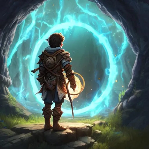 Prompt: A fantasy adventurer standing Infront of a portal to a world that's a little nicer