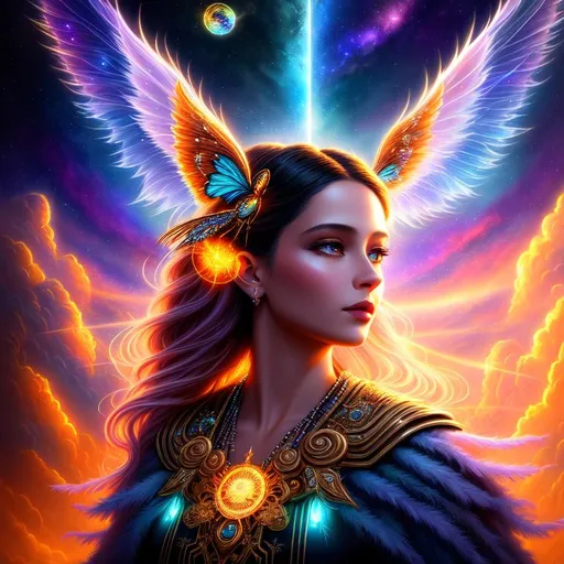 Prompt: painting of spirit, an intricate and hyperdetailed matte painting by Ekaterina Savic, fantasy art, movie poster, celestial, vaporwave, ethereal, sunshine rays, fireflies, lighting 8k