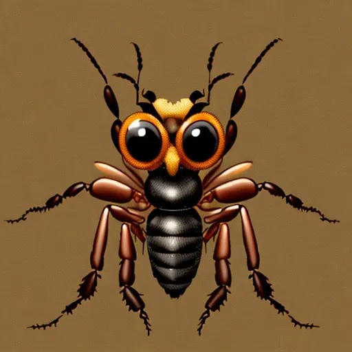 Prompt: create a logo using carpenter ant that has the head of a long eared owl
