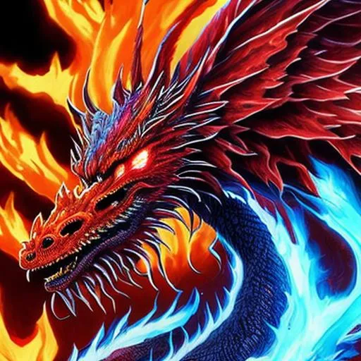 Prompt: Red Flame Fire Dragon with cool head and neon flames. Ultra Realistic. Life like body
