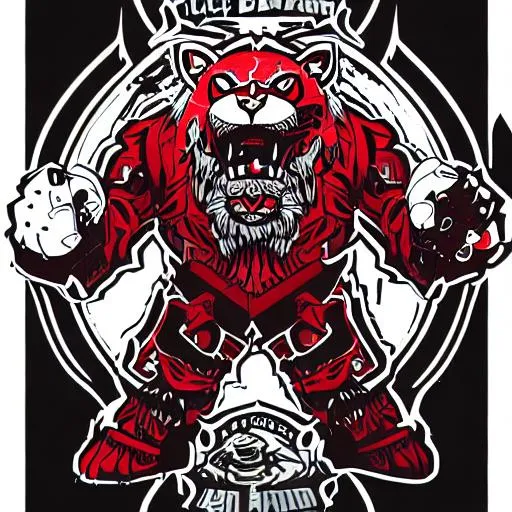 Prompt: volibear with black flag red and black, background in hell