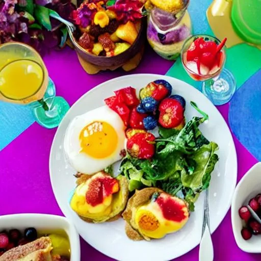 Prompt: brunch with colorful  food and the food is in  pride colors, . hi res



