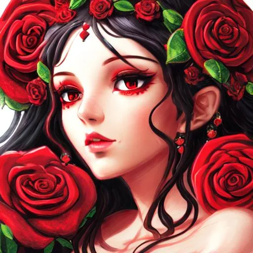 Prompt: red rose goddess, closeup
