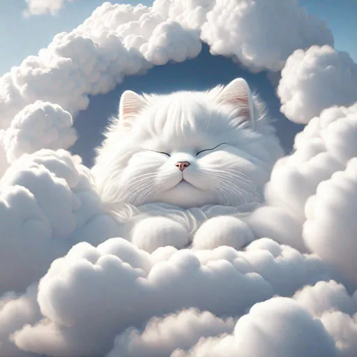 Prompt: "Cloud shapes : Insanely detailed illustration of a soft fluffy cloud in the shape of a fluffy sleeping cat, fluffy white cat made of clouds, closed eyes, a masterpiece, 8k resolution, Unreal Engine 5, volumetric lighting, hyperdetailed, intricately detailed, fantasy concept art, 64 megapixels, sharp focus, ultra high quality"