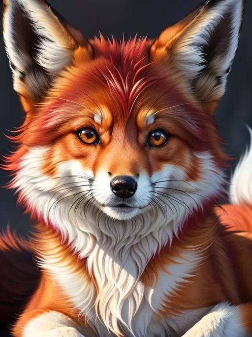 Prompt: (8k, masterpiece, oil painting, professional, UHD character, UHD background) Portrait of Vixey, Fox and Hound, close up, mid close up, brilliant glistening red fur, brilliant amber eyes, big sharp 8k eyes, sweetly smiling, detailed smiling face, pretty sitting, (extremely beautiful), (open mouth, uv face, uwu face),  alert, curious, surprised, cute fangs, extremely detailed eyes and face, enchanted snowy garden, paradise garden, vibrant flowers, vivid colors, lively colors, vibrant, complementary colors, high saturation colors, flower wreath, detailed smiling face, highly detailed fur, highly detailed eyes, highly detailed defined face, highly detailed defined furry legs, highly detailed background, full body focus, UHD, HDR, highly detailed, golden ratio, perfect composition, symmetric, 64k, Kentaro Miura, Yuino Chiri, intricate detail, intricately detailed face, intricate facial detail, highly detailed fur, intricately detailed mouth