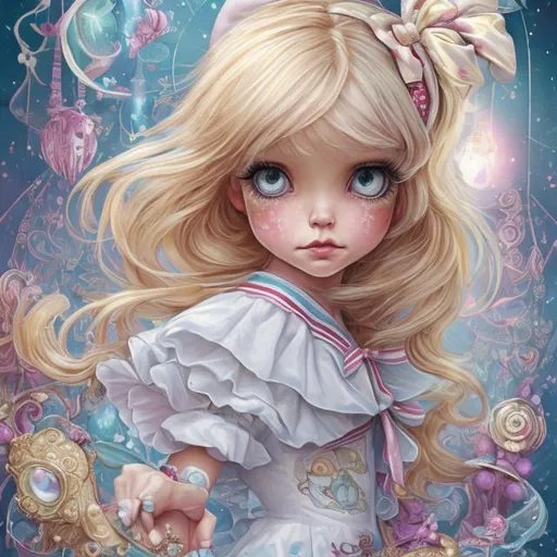 Prompt: [[NO BACKGROUND IMAGES]] style of Cheryl Griesbach and jasmine becket griffith, fantasy cute wide eye blond little girl wearing a sailor suit with sailor hat, cute and adorable, filigree, rim lighting, lights, extremely, magic, surreal, fantasy, digital art, wlop, artgerm and james jean, Broken Glass effect, no background, stunning, something that even doesn't exist, mythical being, energy, molecular, textures, iridescent and luminescent scales, breathtaking beauty, pure perfection, divine presence, unforgettable, impressive, breathtaking beauty, Volumetric light, auras, rays, vivid colors reflects
