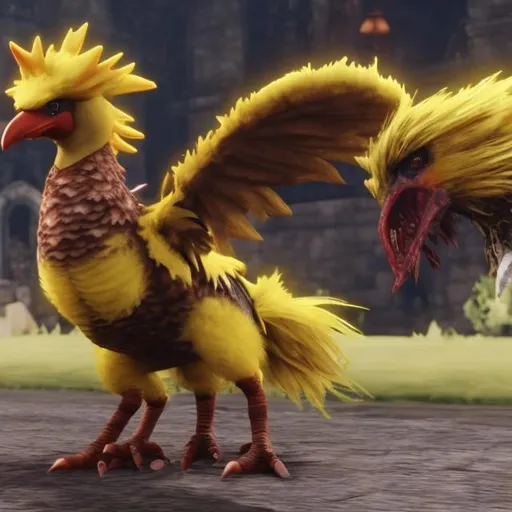 Prompt: a chocobo, but it's an evil demon creature from hell