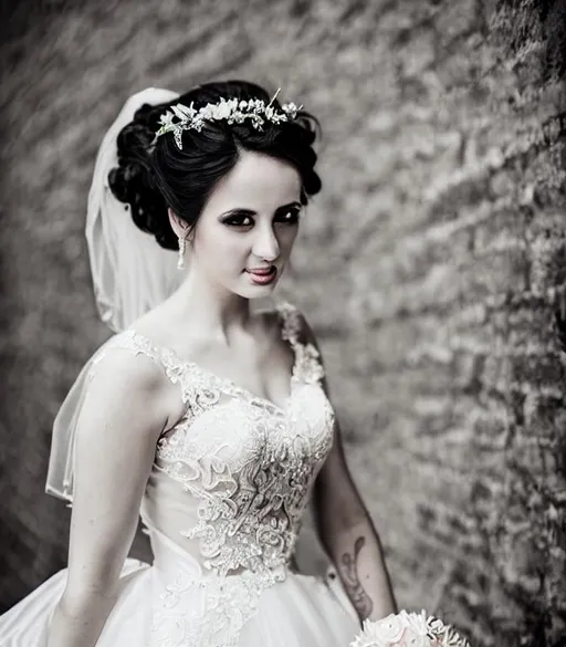 Prompt: high definition digital photo portrait of a beautiful bride, brides magazine photo