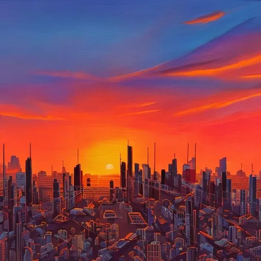 Prompt: sunset in a city