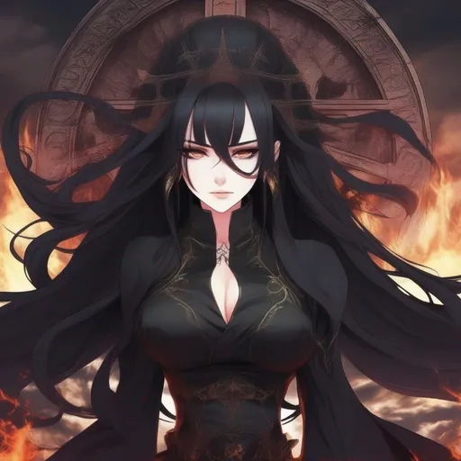 Prompt: Hell-Bound, Jet_Black_Hair, Anime Girl, All Supreme Witch of Ancient Powers by Haininem Joc
