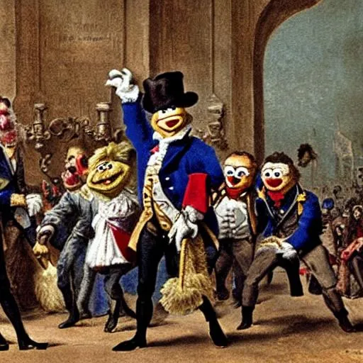 Prompt: Muppets in the french revolution fighting photograph