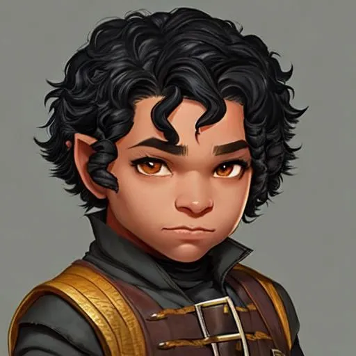 Prompt: black halfling male with short twisted hair, rogue with psychic powers, in the style of an oil painting