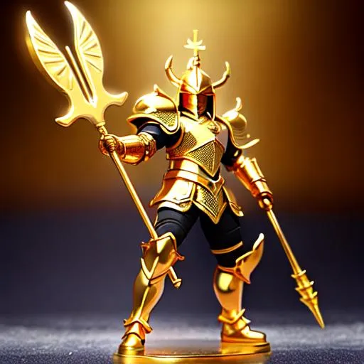 Prompt: A humanoid lobster wearing gold armor, wielding a golden trident