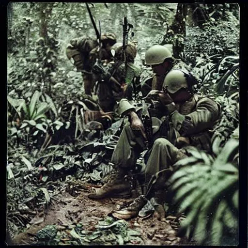 polaroid, American Soldiers fighting in the jungle,... | OpenArt
