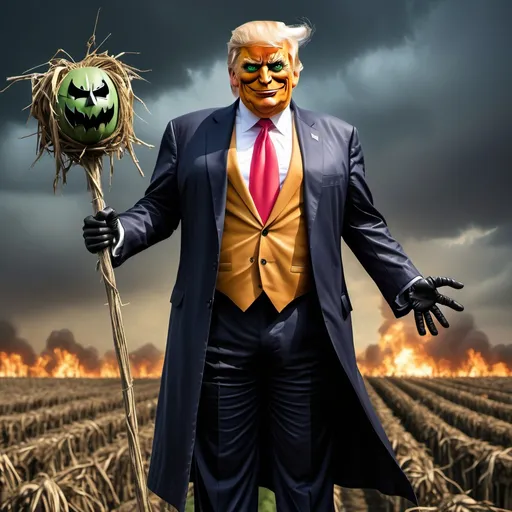 Prompt: president Donald trump as the villain scarecrow from batman