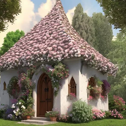 Prompt: (Hyper realistic) (photorealistic) (realistic) A beautiful chapel with French architecture cottage core fairy core 