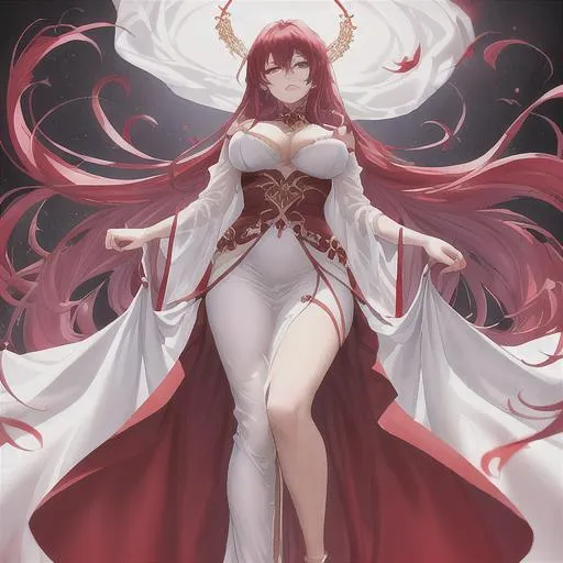 Prompt: the Blood Spirit Queen. With her exquisite bare feet, she stood on a cloud of blood fog one meter above the ground.

She had a graceful figure and a wonderful body curve. With her long blood-red hair, she emanated an icy cold aura. She was wearing a crimson gauze dress that covered the majority her stunning body.

perfect composition, hyperrealistic, super detailed, 8k, high quality, trending art, trending on artstation, sharp focus, studio photo, intricate details, highly detailed