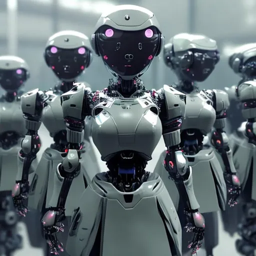 Prompt: a killer ai robot army with skirts on