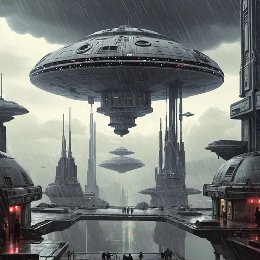 Prompt: Cloud City on a rainy day, Star Wars
