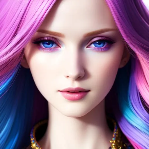 Prompt: HDR, UHD, 64k, best quality, pale skin, unrealistically, multicolored hair,  UHD, hd , 64k, , hyper realism, Very detailed, full body, hyper realism, Very detailed, female anime, slender body, in hyperrealistic detail, rainbow hair, facial closeup