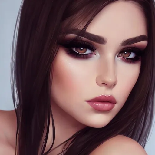 Prompt: Beautiful brunette woman with smokey eye makeup portrait 