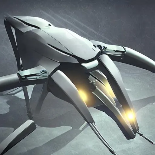 Prompt: Design a spaceship that looks like a daddy long-leg spider, photorealistic, cinematic lighting