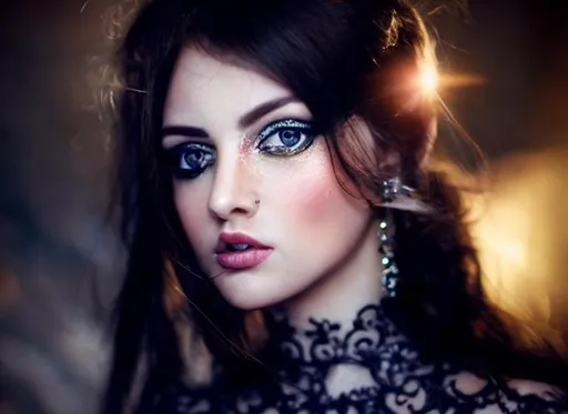 Prompt: Beautiful girl with intricate dress. Eyes are stars. 