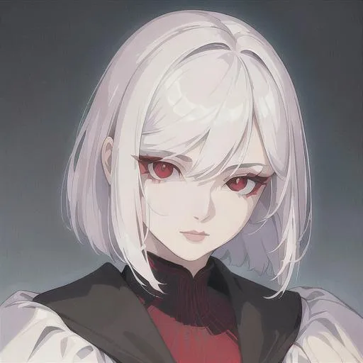 Prompt: (masterpiece, illustration, best quality:1.2), wolfcut, short white hair, red eyes, wearing black robe portrait, mean face, best quality face, best quality, best quality skin, best quality eyes, best quality lips, ultra-detailed eyes, ultra-detailed hair, ultra-detailed, illustration, colorful, soft glow, 1girl, beautiful woamn, princess like, small golden crown on top