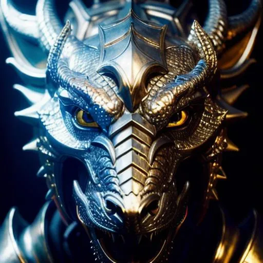 Prompt: UHD, 8k, high quality, ultra quality, cinematic lighting, special effects, Very detailed, high detailed face, high detailed eyes, medieval, fantasy, oil painting, D&D, silver dragon face, silver dragonborn, humanoid silver dragon, armor