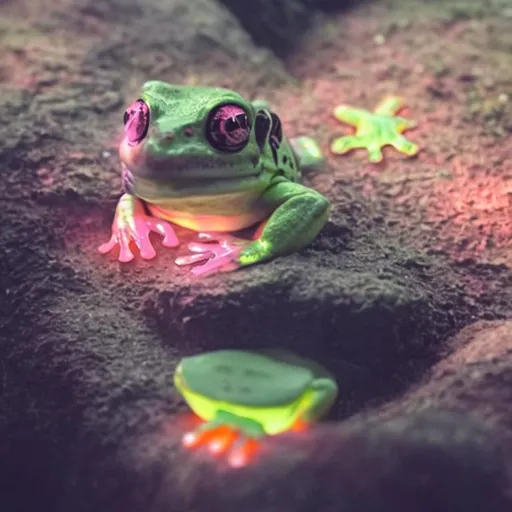 Prompt: pink glowing frog