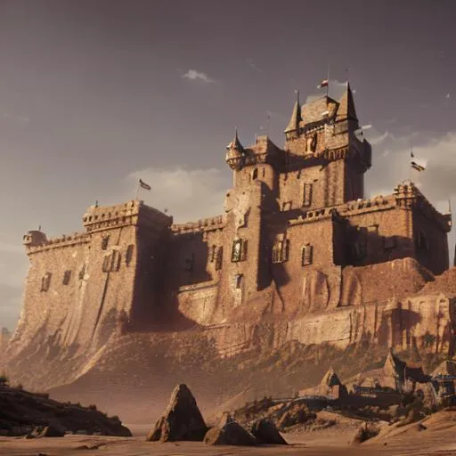 Prompt: big intimidating castle in the desert