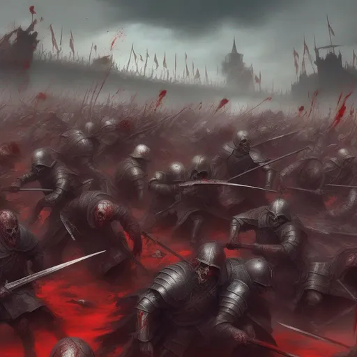 Prompt: A bloody fantasy battlefield where every one is dead 