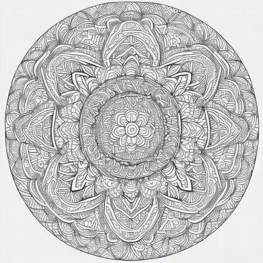 Prompt: Line art adult coloring page [Mandala} centered black line art white background 