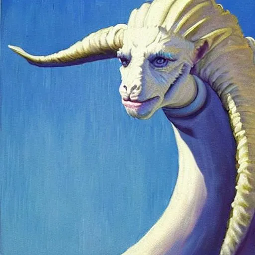 Prompt: wayne thiebaud painting of falkor from the neverending story
