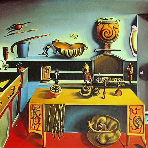 SALVADOR DALI PAINTING OF KITCHEN