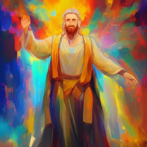 an abstract art painting of a handsome jesuschrist ,... | OpenArt