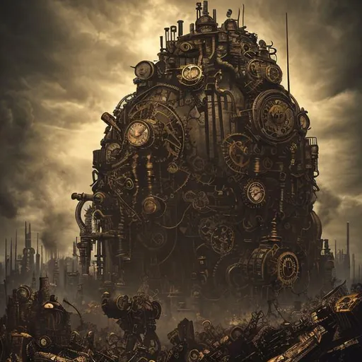 Prompt: steampunk Art. Illustration. Bold. Realistic.. dark theme. mankind's last day