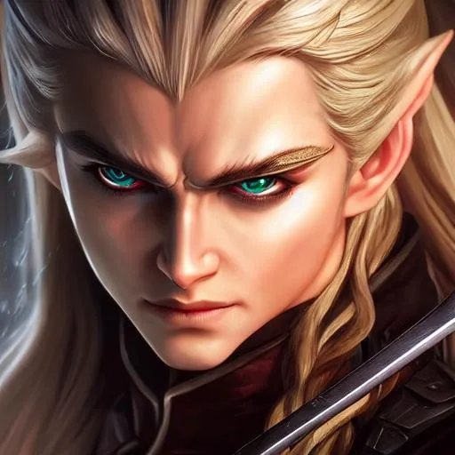 Prompt: legolas, corrupted, evil, darkness, enemy, angry, hd picture, detailed face, highly detailed, digital painting, Trending on artstation, artgerm, by Emanuel Leutze
